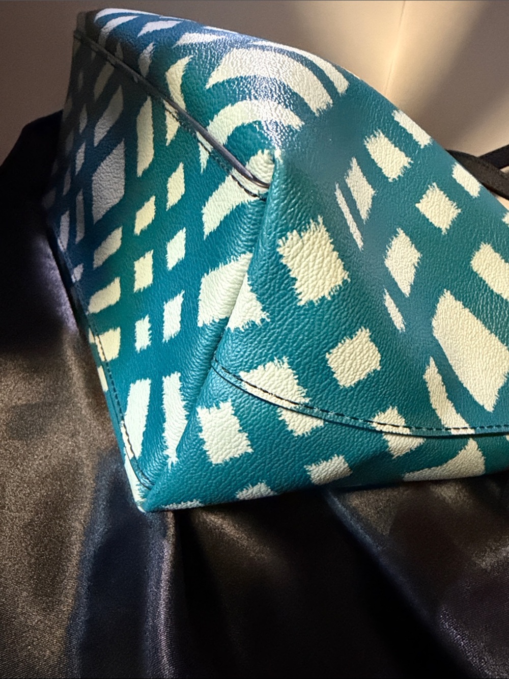 NWOT Coach Geometric Mini Tote Bag Zip-Top in Teal/White Wild Plaid - Picture 12 of 14